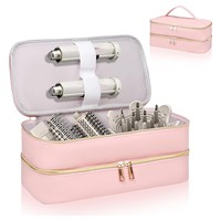 Sac cosmétique en cuir PU double couche 35x18x16cm, support pour sèche-cheveux, organiseur de voyage, sac à main pour filles, 2 couleurs, vente en gros OEM