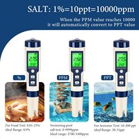 Testeur de qualité de l'eau multifonction 5 en 1, PH, TDS, EC, salinité, température, avec rétroéclairage, pour piscine, spa, vin, aquarium, hydroponie
