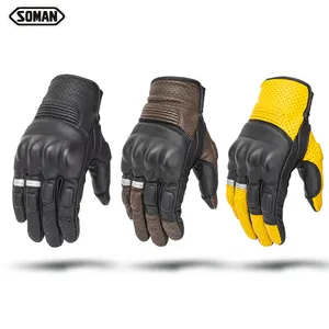 VIP Vintage Retro riding gloves brown black yellow genuine Suede Leather Moto Riding Glove Motorbike Protective Gear Gants Luvas