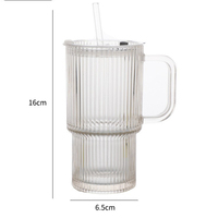 Tasse à boire domestique grande capacité en verre martelé à rayures verticales, Mug à café et à eau, Gobelet de voyage avec paille