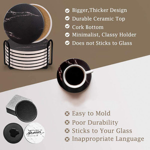 Wholesale 6 Pcs <strong>Cool</strong> Modern Drink Black Marble <strong>Coasters</strong> with Holder Hexagon Absorbent <strong>Coasters</strong> Set - Product Image 5
