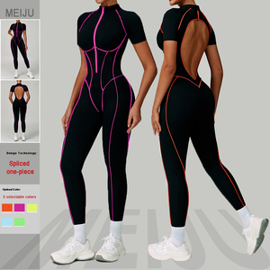 Vestuário Fitness Womens One Piece Cor Brilhante Contraste Backless Bum Bodysuit Ginásio <span class=keywords><strong>Yoga</strong></span> Fitness Macacão Ginásio - Product Image 2