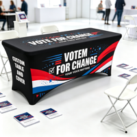 Housse de table personnalisée pour campagne électorale, en spandex extensible, style standard, avec logo imprimé sur mesure