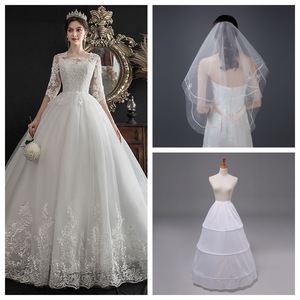 <span class=keywords><strong>Vestido</strong></span> <span class=keywords><strong>de</strong></span> <span class=keywords><strong>Novia</strong></span> Moderno Estilo Princesa Nuevo con Mangas y Hombros Descubiertos Decoración <span class=keywords><strong>de</strong></span> Encaje Totalmente Forrado Hasta el Suelo - Product Image 5