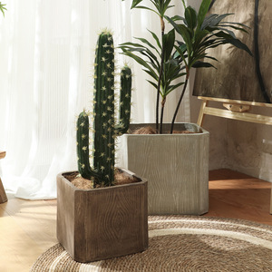 Maceta Extra Grande <span class=keywords><strong>de</strong></span> Estilo Nórdico con Acabado <span class=keywords><strong>de</strong></span> Madera Antigua, Decorativa para Sala <span class=keywords><strong>de</strong></span> Estar, Centro Comercial o Balcón - Product Image 2
