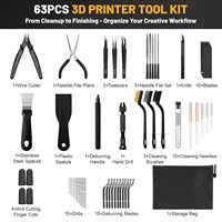 Perangkat Peralatan Printer 3D 63-Piece Termasuk Alat Pembersih Nosel, Alat Penghalus, Kikir Logam, Bor Tangan, Pemotong Kawat, Pinset untuk 3D