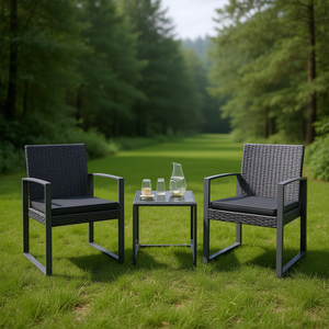 Ensemble de patio 3 pièces en rotin PP gris foncé avec coussins, mobilier d'extérieur durable - Product Image 2