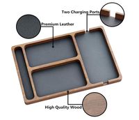 Plateau de rangement en bois personnalisé pour homme avec doublure en cuir PU, organiseur de chevet, plateau de rangement EDC, support pour clés et téléphone pour homme