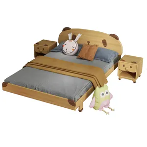 实木床架，带可爱的熊猫卡通床头板木床平台儿童青少年儿童卡通床位