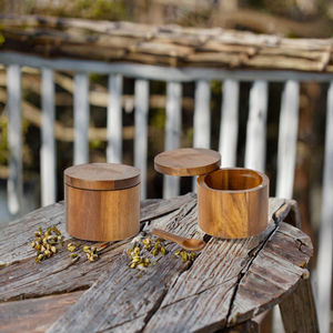 Tarro de condimentos ecológico de madera con cuchara, solo lavar a mano, caja de almacenamiento de hierbas y especias para cocina, artículo para el hogar - Product Image 3