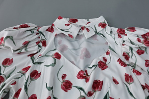 Gaun Elegan Model Puff Sleeve Motif Bunga Prancis 2026 untuk Wanita, Koleksi Musim Panas Terbaru, Desainer, Aksen Renda, Menonjolkan Pinggang - Product Image 5