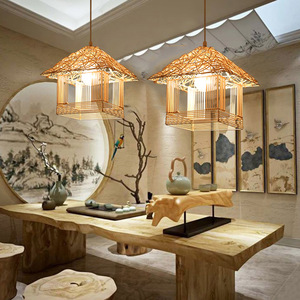 โคมไฟระย้าหวายสไตล์เอเชียตะวันออกเฉียงใต้ทรงสี่เหลี่ยม E27 LED สำหรับห้องนั่งเล่นและห้องรับประทานอาหาร - Product Image 3