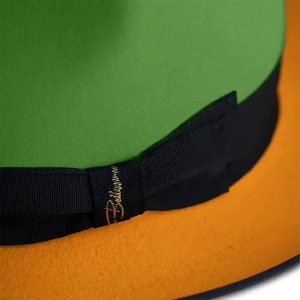 Green Wool Felt Fedora <b>Hat</b> With Black <b>Band</b> And Orange Brim Unisex Adult Size 56-58CM Spring Summer Casual European Style - Product Image 4