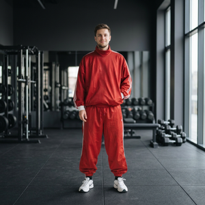 Conjunto Deportivo Rojo para Hombre, Chaqueta Cortavientos de Nailon con Cuello Camisero y Pantalones Jogger de Corte Holgado para Ropa Urbana - Product Image 3
