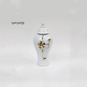 MSH vaso di fiori in ceramica goffrata <span class=keywords><strong>fiore</strong></span> di lusso in oro bianco con coperchio - Product Image 4