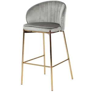 Moderne Mode Hocker Salon Ausrüstung Samt Sitze Metallrahmen Sillas Para grau Bar Stühle