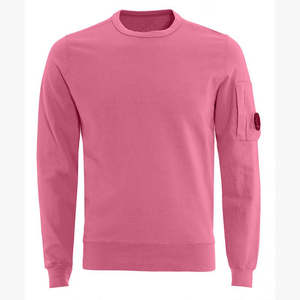 Sweat-shirt rose en coton pour hommes avec poche sur les bras Pull à col rond décontracté à manches longues Streetwear mode OEM ODM Logo personnalisé - Product Image 1