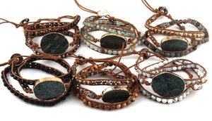 <span class=keywords><strong>Bracciale</strong></span> da <span class=keywords><strong>Donna</strong></span> alla Moda Fatto a Mano con Perle di Pietra Naturale e Vetro, <span class=keywords><strong>Bracciale</strong></span> Avvolgente in <span class=keywords><strong>Pelle</strong></span> a 3 Fili per Uomo, Dropshipping - Product Image 2
