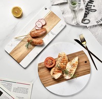 Ensemble de planches à découper en bois d'acacia naturel et marbre pour steak, pain, fruits, fromage, salade, préparation des aliments
