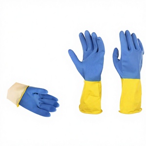 Blue Yellow Anti-Chemical Acid and <b>Alkali</b> Heavy Duty Industrial Latex Chemical Resistant Waterproof Work Rubber Gloves Size L - Product Image 3