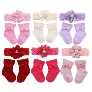Nouvel Ensemble Chaussettes Bébé Fille Coton Printemps Automne Couleur Claire avec Nœud Bandeau pour 0-12 <span class=keywords><strong>Mois</strong></span> - Product Image 3
