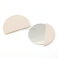 Miroir compact rond en cuir argenté vintage miniature de haute qualité avec logo personnalisé en relief