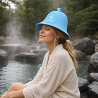 Chapeau de sauna en feutre de laine respirant, absorbant, résistant à la chaleur, bleu clair, unisexe, avec logo personnalisé brodé OEM