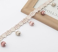 Cinta de Encaje con Borlas de Perlas Elegantes y Flecos de 2.2cm, Cinta Floral para Manualidades, Costura, Cortinas, Sofás, Almohadas y Decoración del Hogar