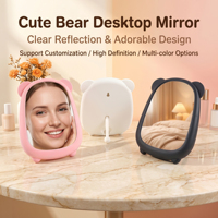 Miroir de Maquillage de Bureau Ours Mignon Rose Pastel Kawaii HD sur Pied, Vente en Gros, Logo Personnalisé OEM, Direct Usine