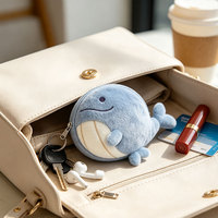 Porte-monnaie en peluche personnalisé en forme de baleine, petit portefeuille de rangement douillet pour les grossistes de souvenirs de marque