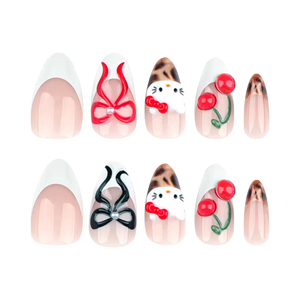 Venta al por mayor Prensa en las <span class=keywords><strong>uñas</strong></span> 3D <span class=keywords><strong>Hello</strong></span> <span class=keywords><strong>Kitty</strong></span> Cereza Almendra <span class=keywords><strong>Estilo</strong></span> francés 24 piezas Hecho a máquina Medio hecho a mano de lujo - Product Image 5