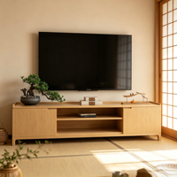 Meuble TV en bois massif de style nordique, luxe léger, minimaliste japonais, combinaison table basse pour appartement et maison