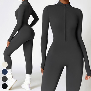 Moda eşofman özel egzersiz kıyafeti Fitness spor Bodysuit uzun kollu polar sıcak tulumlar kadınlar tek parça Yoga tulum - Product Image 4