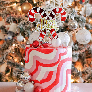 ท็อปเปอร์เค้กคริสต์มาสอะคริลิค รูปน้ำตาลและขนมหวาน ตกแต่งด้วยไม้เท้าหวานๆ สำหรับงานปาร์ตี้วันหยุด - Product Image 1