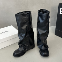 Bottes hautes souples pour femmes, bout rond, talon carré, double boucle, style western, 2 couleurs