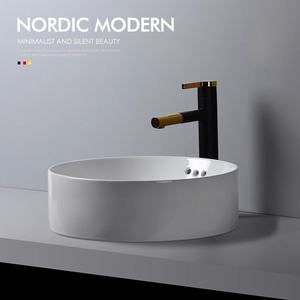 Évier de comptoir en céramique à <span class=keywords><strong>bassin</strong></span> unique de vente chaude petite forme ronde <span class=keywords><strong>avec</strong></span> lavabo de montage de robinet de navire pour la maison appartement salle de bain - Product Image 4