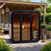 Sauna extérieur en bois de pruche avec structure en aluminium noir pour hôtel, salle de sport, centre de bien-être, spa, relaxation