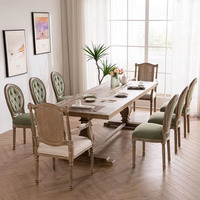 Table à manger rectangulaire en chêne de style campagnard américain, finition vieillie durable, 8 places, chaises en bois pour la maison