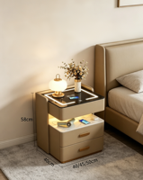 Table de chevet intelligente NovaSmart en bois avec lumière LED, port USB, charge sans fil, verrouillage par empreinte digitale - Meubles modernes pour chambre à coucher et salle à manger