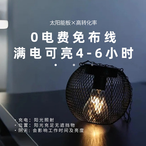 Wrought Iron Solar Lantern Outdoor Garden Waterproof LED Pendant Light Retro <b>Grid</b> Design - Product Image 3