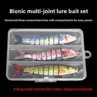 Lot de leurres multi-sections en plastique imprimés en 3D, longs, 8 sections, pour la pêche, avec boîte à trois compartiments, durs, sans hameçons