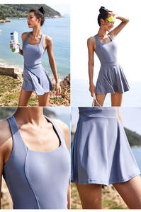 Robe à fermeture éclair dans le dos Robe de tennis Fitness Yoga Robes de golf Jupe de tennis Ensemble Vêtements de tennis personnalisés Séchage rapide - Product Image 5