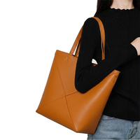 Sac fourre-tout haut de gamme en cuir véritable, grande capacité, à bandoulière, pliable, avec dessus ouvert, en polyester, motif géométrique déformable