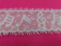 Dentelle à franges blanche tendance de qualité supérieure, dentelle soluble à l'eau brodée de notes de musique et de cœurs pour la décoration de robes et de vêtements féminins