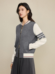 <span class=keywords><strong>Cardigan</strong></span> Bomber Casual <span class=keywords><strong>con</strong></span> Zip in lana Cashmere da Baseball <span class=keywords><strong>con</strong></span> blocchi di colore a contrasto da <span class=keywords><strong>donna</strong></span> - Product Image 5