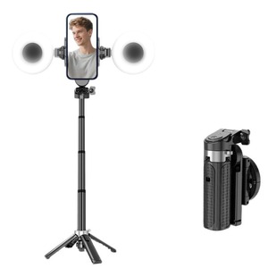 Perche à selfie télescopique avec lumière LED, trépied en aluminium de 1800 mm pour l'enregistrement vidéo sur téléphone - Product Image 1