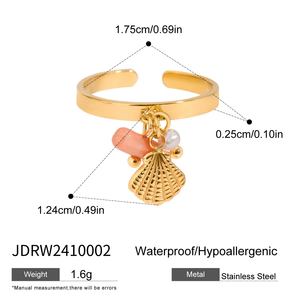 J&amp;D Ocean Dainty 18K Gold Plated <strong>Stainless</strong> <strong>Steel</strong> Open Ring Pearl Pink Coral Crystal Shell <strong>Chain</strong> for Engagement Fashion Jewelry - Product Image 3