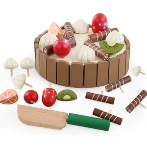 キッチンのおもちゃ木製の子供のおもちゃは、赤ちゃんの誕生日の興味のためのカッティングケーキプレイフードキッズフルーツクッキングのふりをします