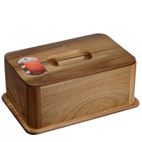 Boîte à pain en bois d'acacia artisanal de luxe, finition lisse, conception de joint sans couture, fabricant