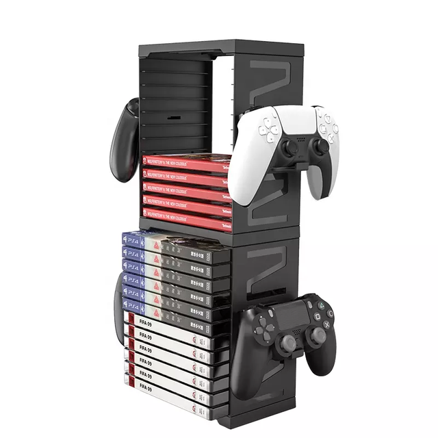 24 Slots Game Storage Stand Tower for Xbox/Nintendo Switch/PS4/PS5 Blu-Ray Disks Game Holder Case With 4 Controller Bracket